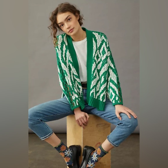 Anthropologie Sweaters - Anthropologie Krisha Cardigan Green open front NWOT